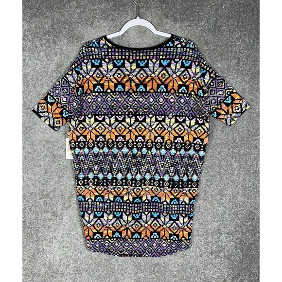 Lularoe Irma Short Sleeve Aztec Geometric Tunic Top Womens Small Stretch Hi Low - Picture 2 of 16